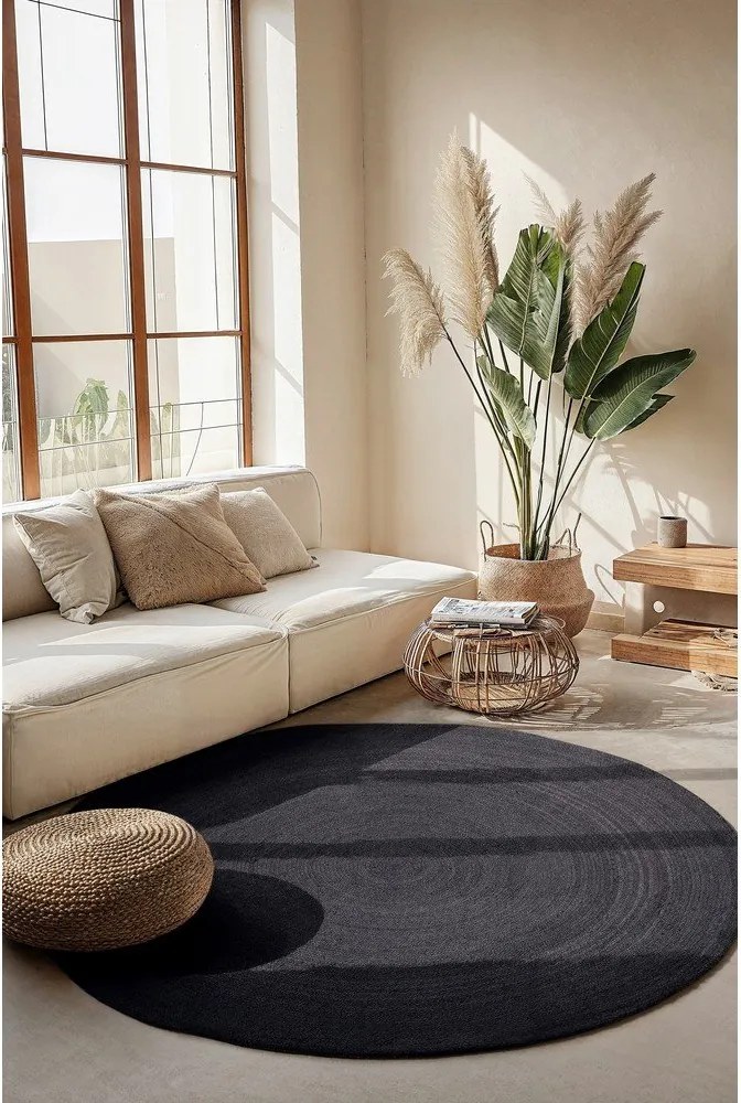 Czarny okrągły dywan z juty dwustronny/tkany ręcznie ø 140 cm Braided – Hanse Home