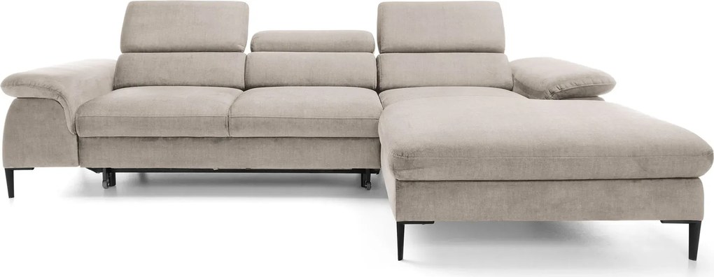 Beżowa kanapa narożna z regulowanymi zagłówkami C1-L28