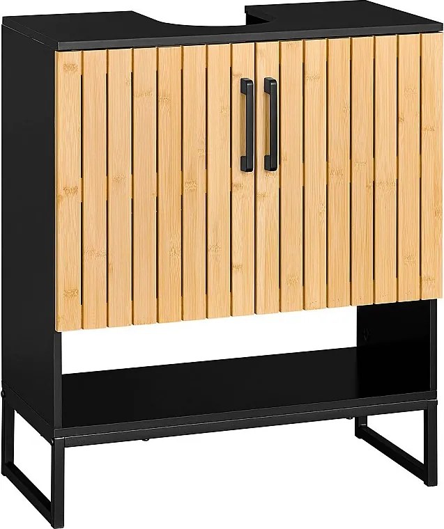 SoBuy Szafka podumywalkowa 60 cm z bambusowymi drzwiami i metalowymi nóżkami Nowoczesna szafka podumywalkowa do małej łazienki BZR202-SCH