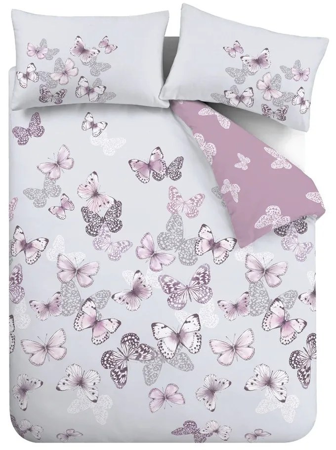 Różowo-jasnoszara pościel dwuosobowa 230x220 cm Scatter Butterfly – Catherine Lansfield