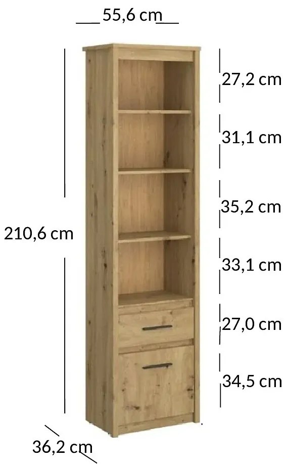 Wysoki półotwarty regał dąb artisan - Basani 10X