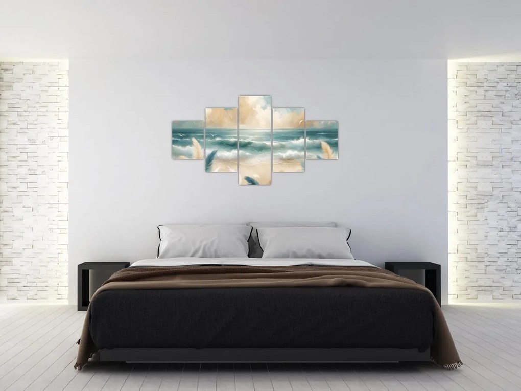 Obraz – Malowana plaża w delikatnych kolorach (125x70 cm)