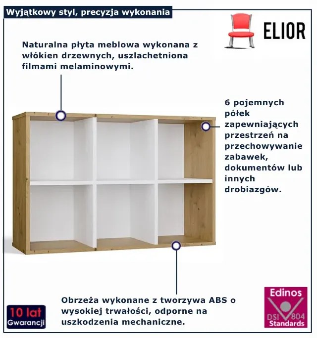 Nowoczesny stojący regał biel + dąb artisan L6-S16