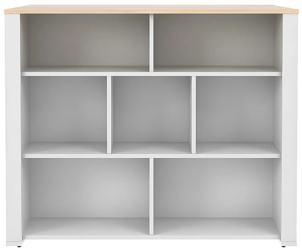 Wyspa kuchenna OPOLE z miejscem do przechowywania – 7 wnęk – kolor biały i dębowy