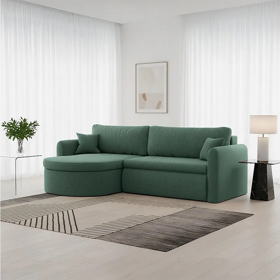 Uniwersalny narożnik Verona L z funkcją spania, do salonu, zielony