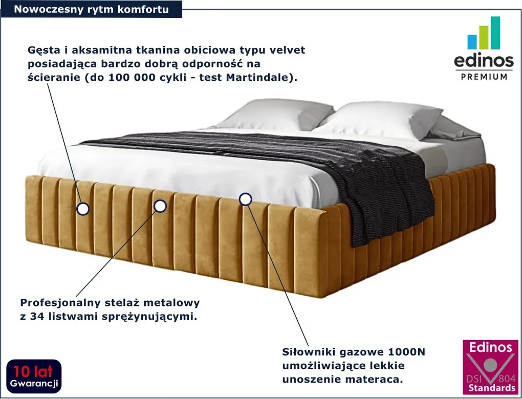 Musztardowe pikowane łóżko z pojemnikiem 5 rozmiarów Z8-M27