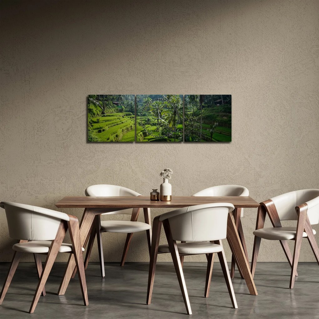 Obraz tarasów ryżowych Tegalalang, Bali (z zegarem) (90x30 cm)