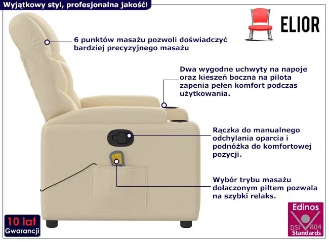 Kremowy fotel z funkcją masażu N4-R63