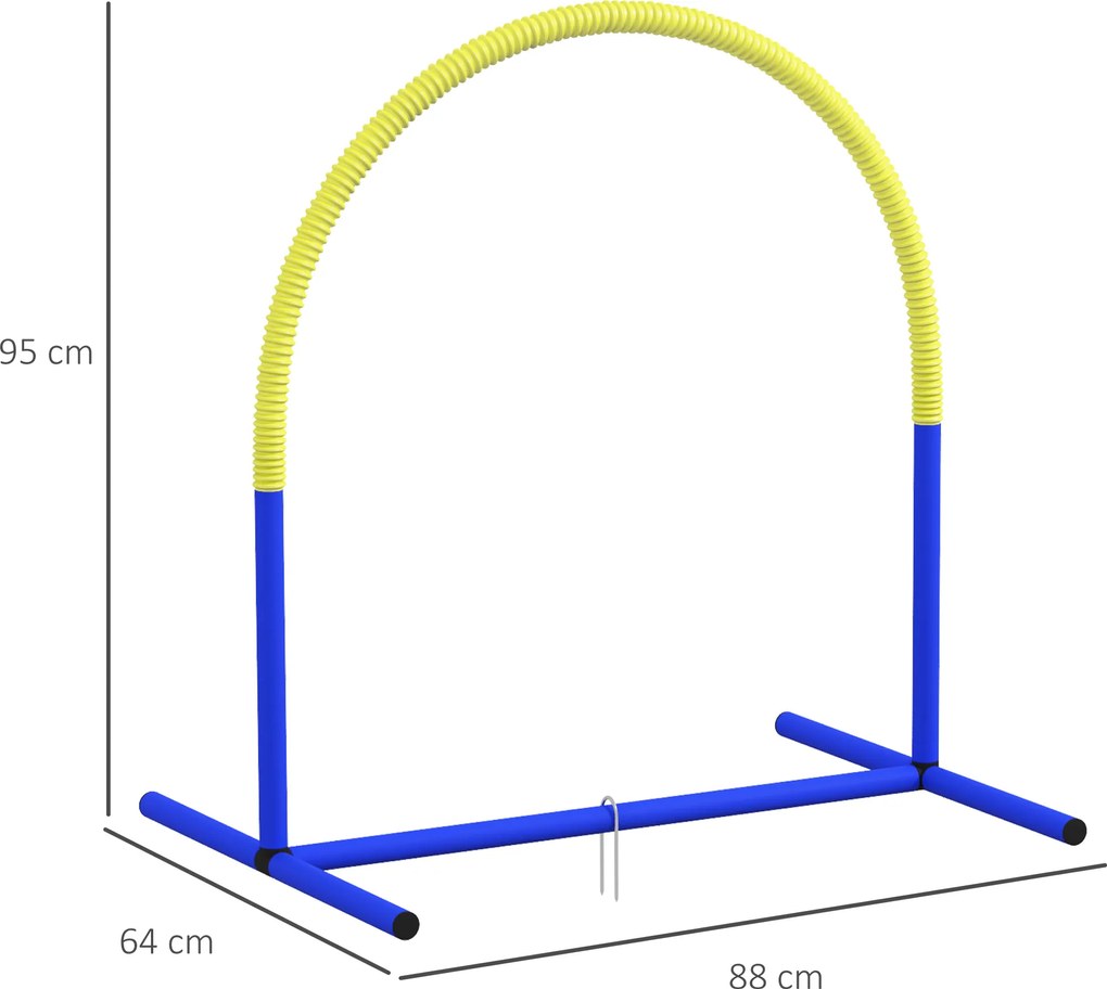 Zestaw Agility PawHut dla Psów, Trening dla Początkujących, 4 Łuki, z Torbą Transportową, Niebiesko-Żółty, 88 x 64 x 95 cm