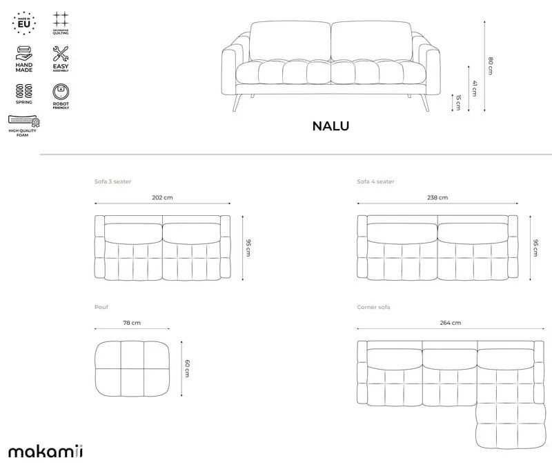 Pomarańczowa aksamitna sofa 238 cm Nalu – Makamii