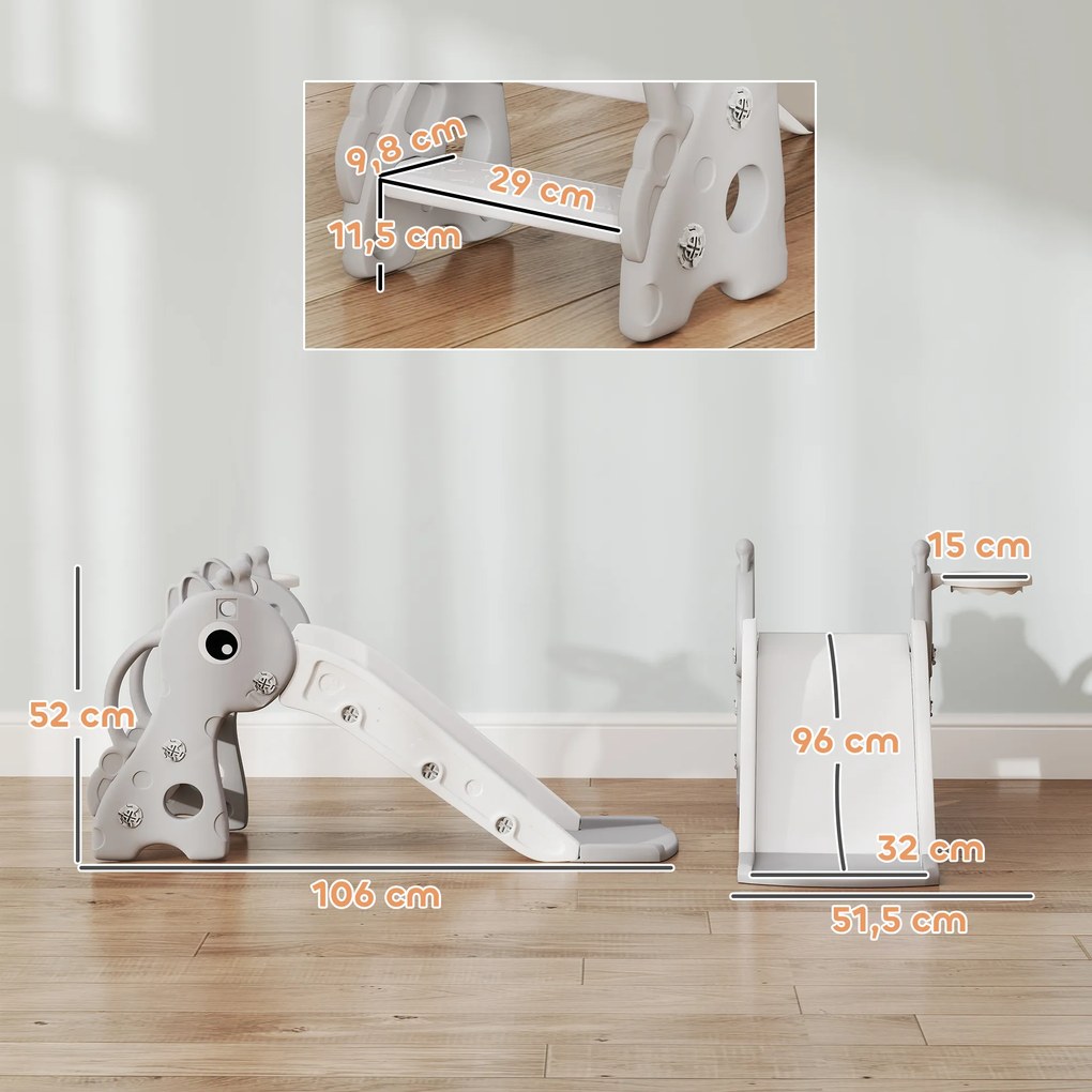 AIYAPLAY Zjeżdżalnia 3w1 dla dzieci, Kształt żyrafy, Koszykówka, Piłka, Szara