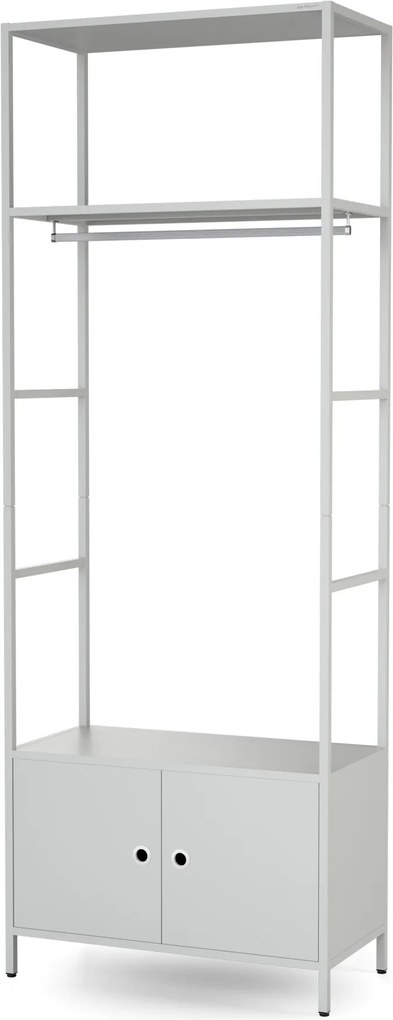 Regał biurowy otwarty z drążkiem na ubrania, do recepcji i poczekalni, metalowy, szary, 800x2200x400 mm: ARIEL