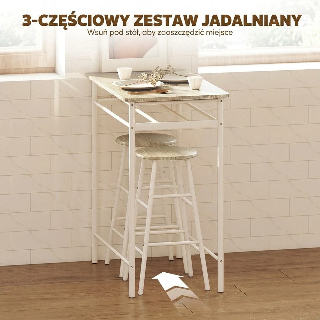 HOMCOM Zestaw barowy stół z drewnianym blatem i białe hokery nowoczesny do kuchni | Aosom PL