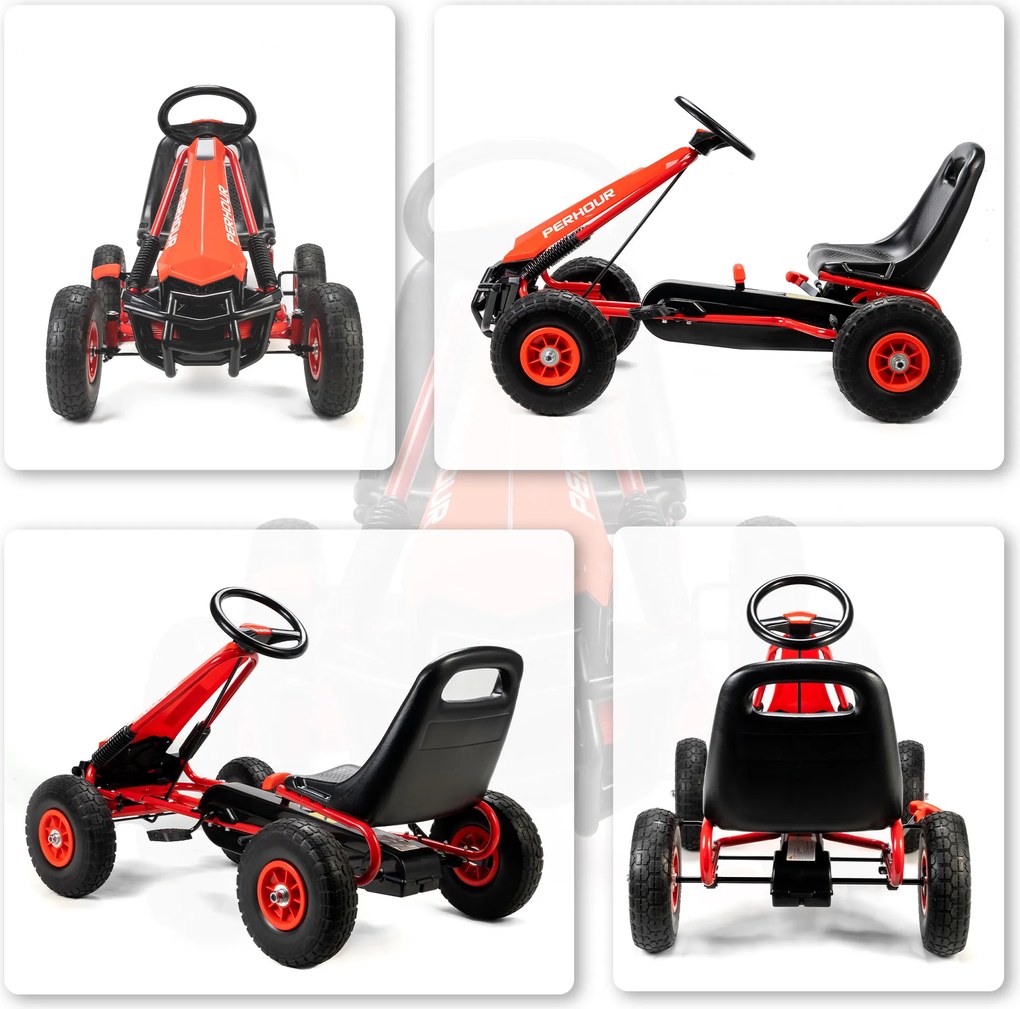 AIYAPLAY Gokart na pedały dla dzieci, regulowane siedzenie, opony EVA, hamulec, sprzęgło, 3-8 lat, Czerwony