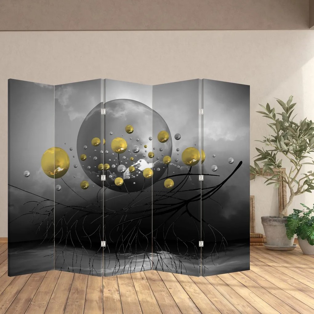 Parawan - Złota abstrakcyjna kula (210x170 cm)