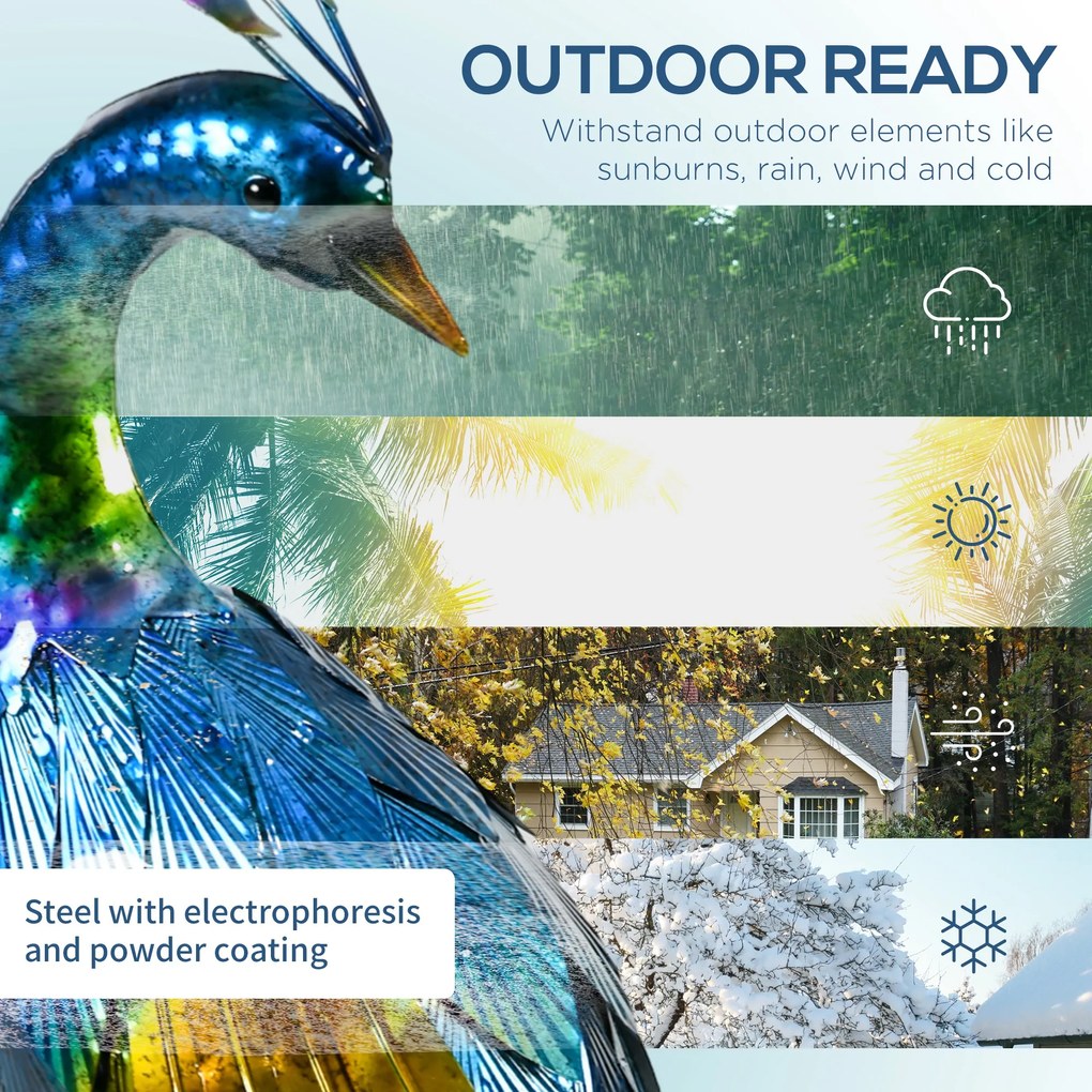 Outsunny Rzeźba Ogrodowa Paw, 25 x 29 x 59 cm, Wielokolorowy