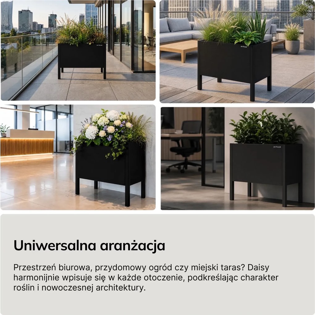 Metalowa donica ogrodowa - osłona Daisy mała, 40 × 25 × 35 cm, czarna