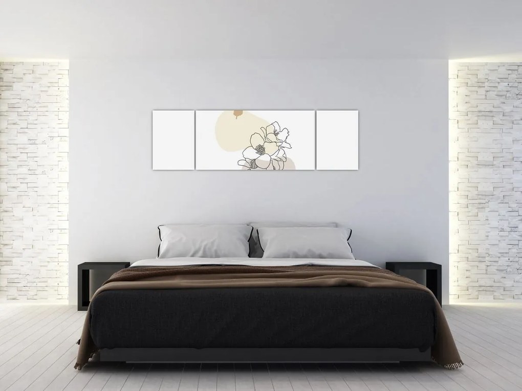 Obraz - Beżowe kwiaty z motylem N⁰3 (170x50 cm)