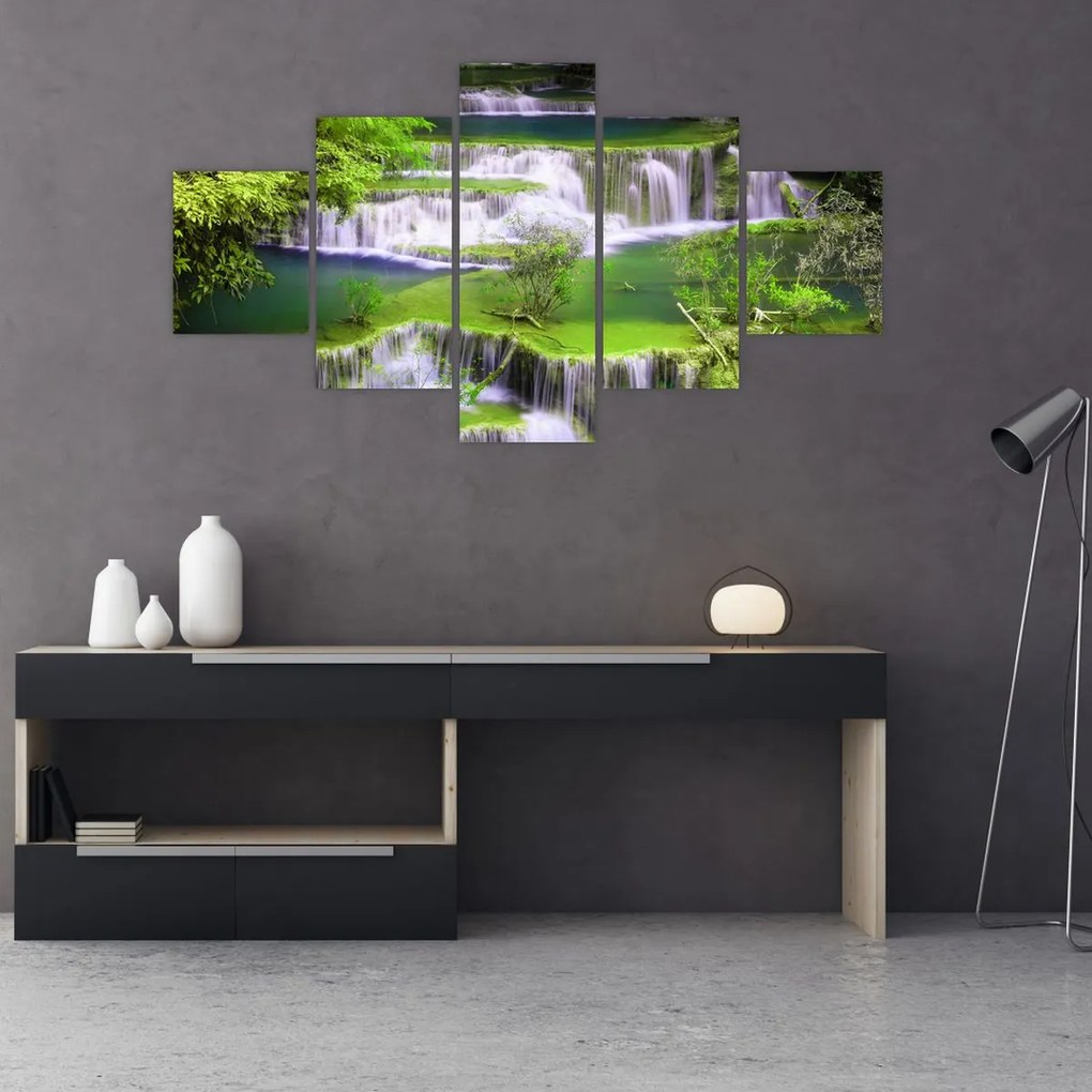 Obraz - Wodospady Huay Mae Khamin, Kanchanaburi, Tajlandia (125x70 cm)