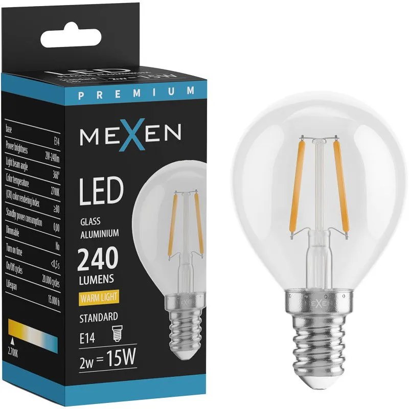 Mexen Vintis żarówka filament LED E14, G45, 2W, Ciepła - 2700K, 240 lm, clear - L156-E14-0227-00