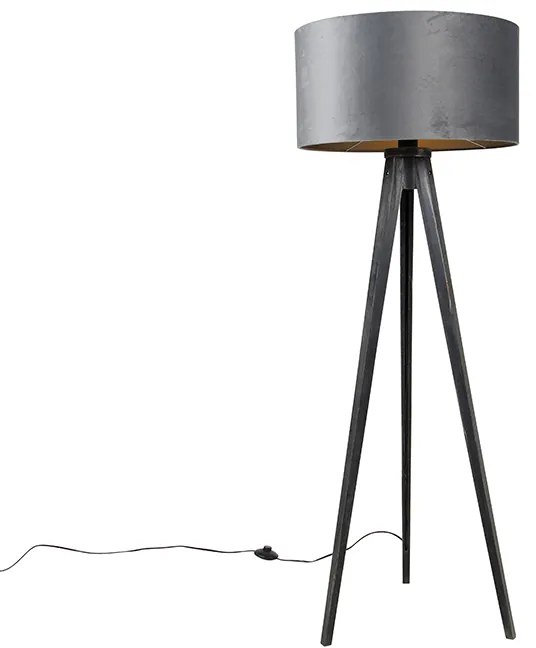 Lampa podłogowa statyw czarna z szarym kloszem 50 cm - Tripod Classic Nowoczesny Oswietlenie wewnetrzne