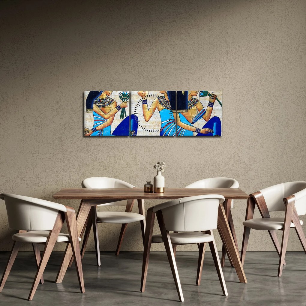 Obraz - Malarstwo egipskie (z zegarem) (90x30 cm)