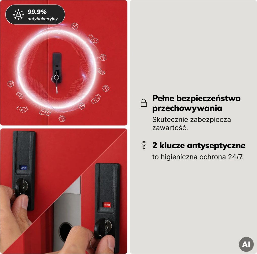 Szafa metalowa biurowa z drzwiami przesuwnymi antracytowo-czerwona, 900x1850x400 mm: KUBA