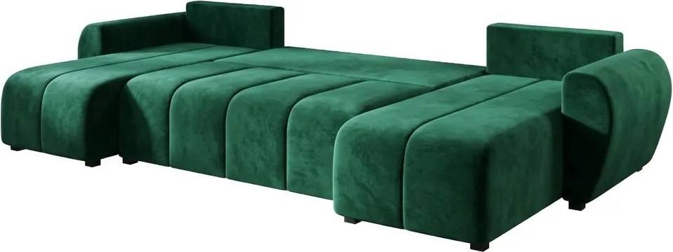 Rozkładana sofa narożna w kształcie U SEVIO 311x145 cm, butelkowozielona + 2 poduszki GRATIS