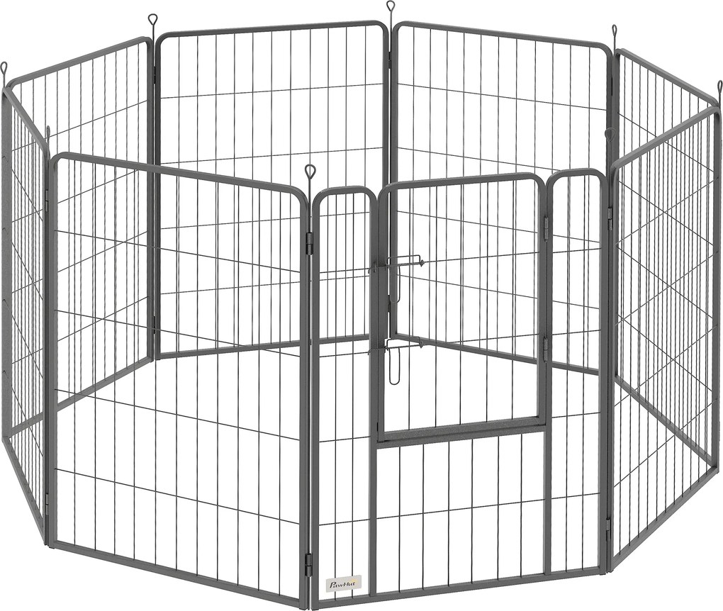 PawHut Kojec dla Szczeniąt 8-panelowy, Elastyczny i Składany z Drzwiami i Kolcami do Ziemi, 100cm Wysokość