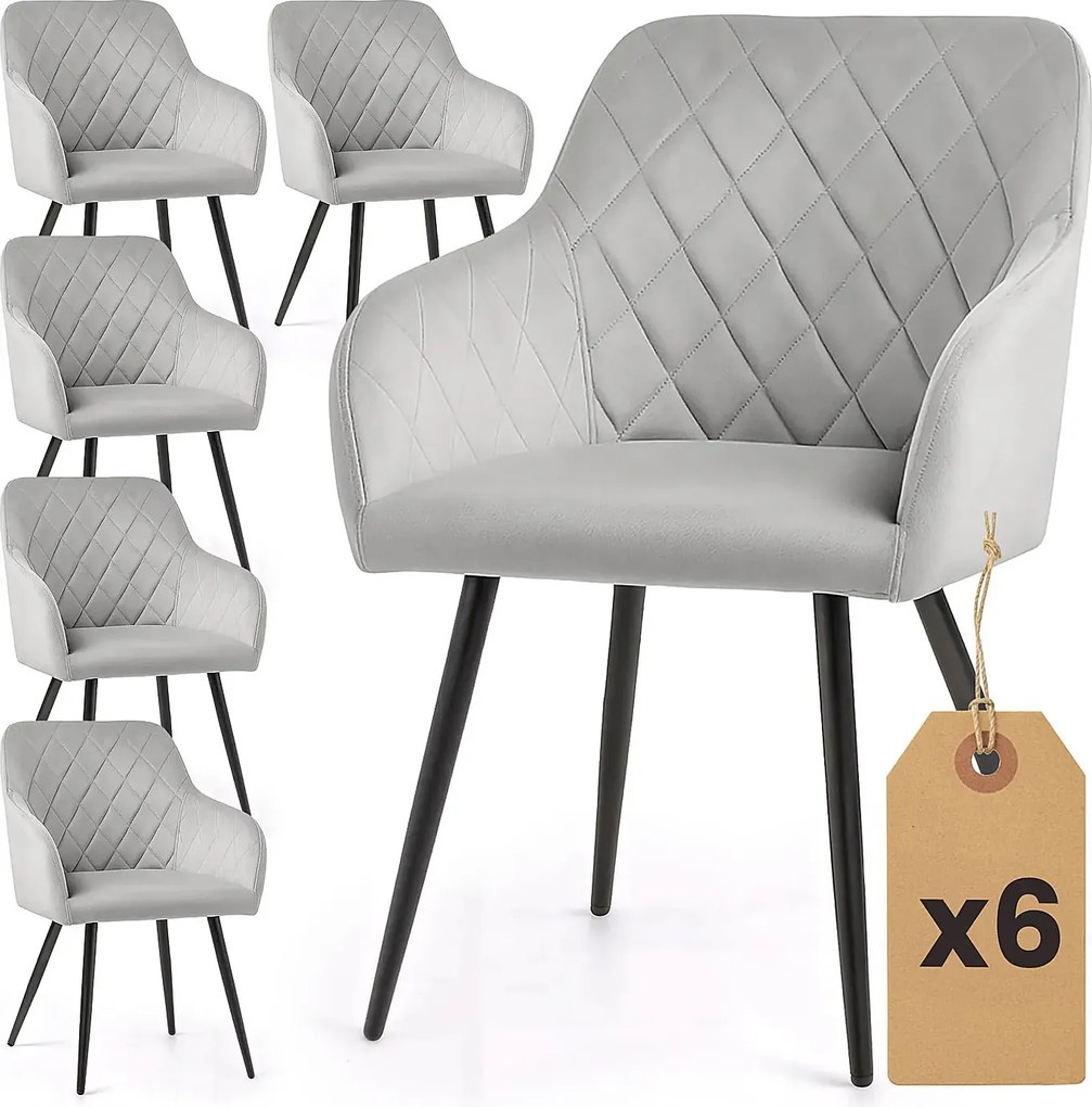Zestaw 6 nowoczesnych szarych krzeseł pikowanych L4-F10