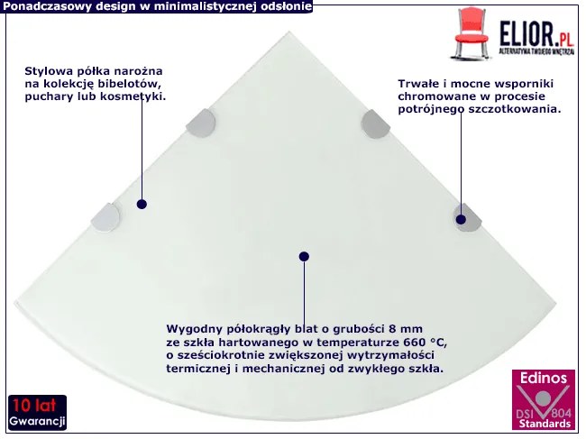 Biała półka narożna z hartowanego szkła - Gaja 4X