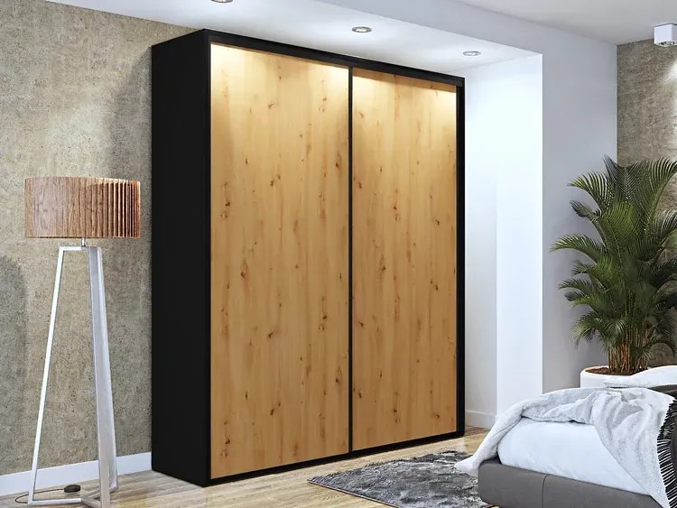 Szafa przesuwna 200 cm czarny + dąb artisan - Estori 2X