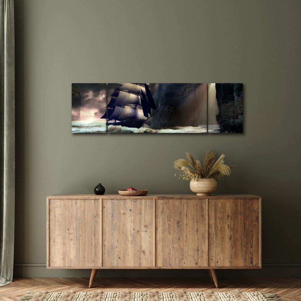 Obraz - Statek między klifami (170x50 cm)