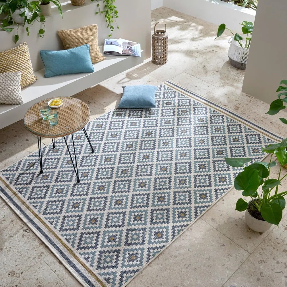 Żółto-niebieski dywan odpowiedni na zewnątrz 160x230 cm Zia Trellis – Flair Rugs