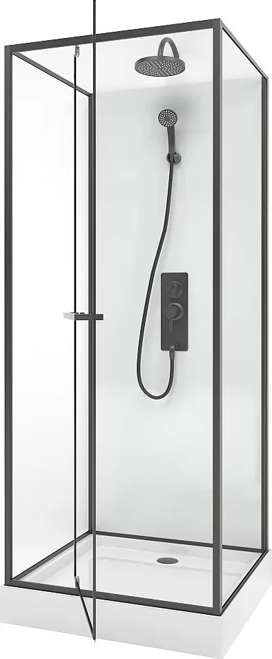 Kabina prysznicowa z dowolnie montowanymi drzwiami - Regulowana wysokość - Czarny mat - szer. 80 x gł. 80 x wys. 213/232 cm - SAVITO
