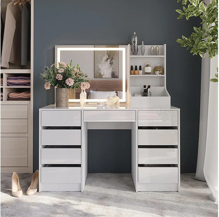 Stół toaletowy biały/biały wysoki połysk 128.2x50.1x76 sherry