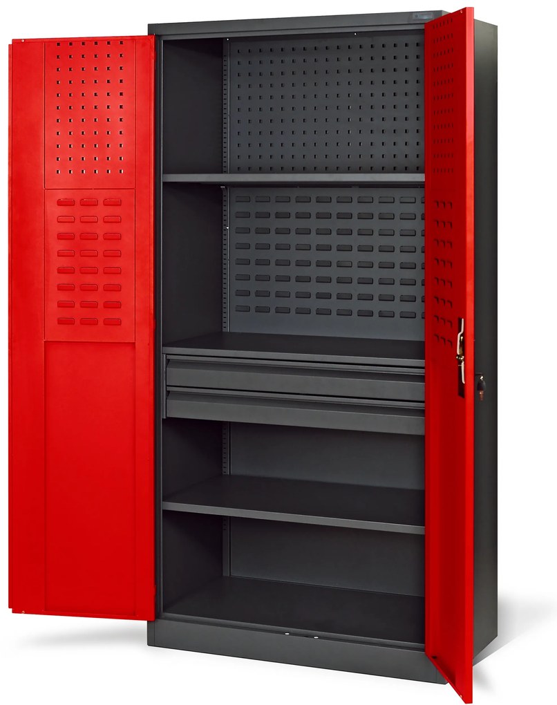 Warsztatowo-narzędziowa szafa metalowa SZYMON, 920 x 1850 x 500 mm, antracytowo-czerwona