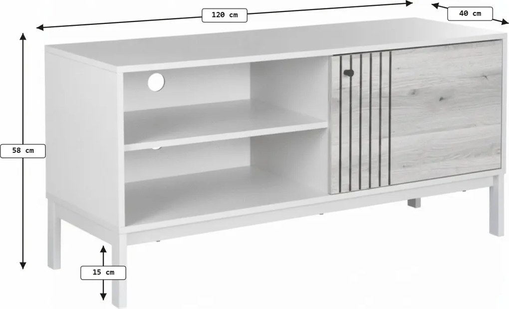 Stolik TV FROST 120x40 cm biały, dekor dąb alpejski