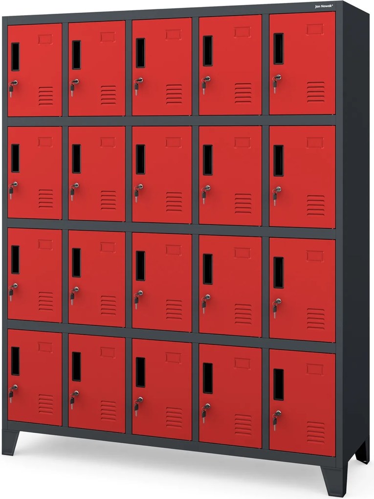 Szafa BHP 20-skrytkowa 136x45x172 cm Robert, antracyt/czerwony