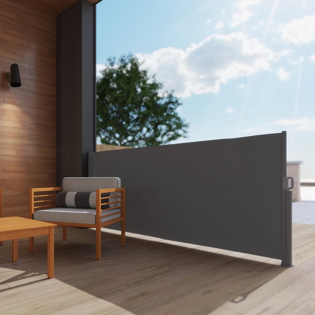 Outsunny Rozsuwana Markiza Boczna z Ochroną Prywatności na Balkon i Taras, Ciemnoszara, 300x140cm