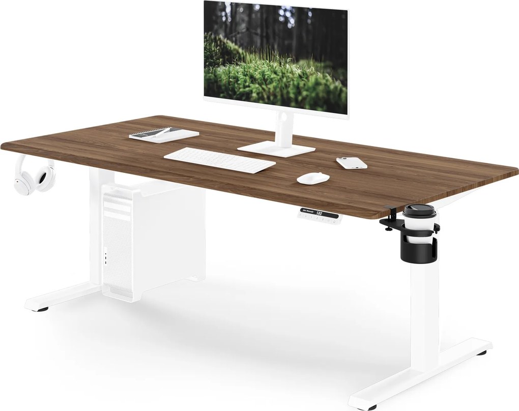 Biurko elektryczne z regulacją wysokości ergonomiczne białe/orzech,1600x800 mm: ARIA