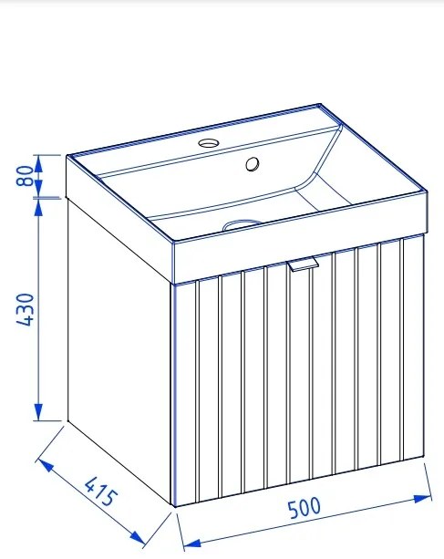 Szafka łazienkowa wisząca kaszmir lamelowe fronty 50 x 42 cm z umywalką z otworem CUSCO