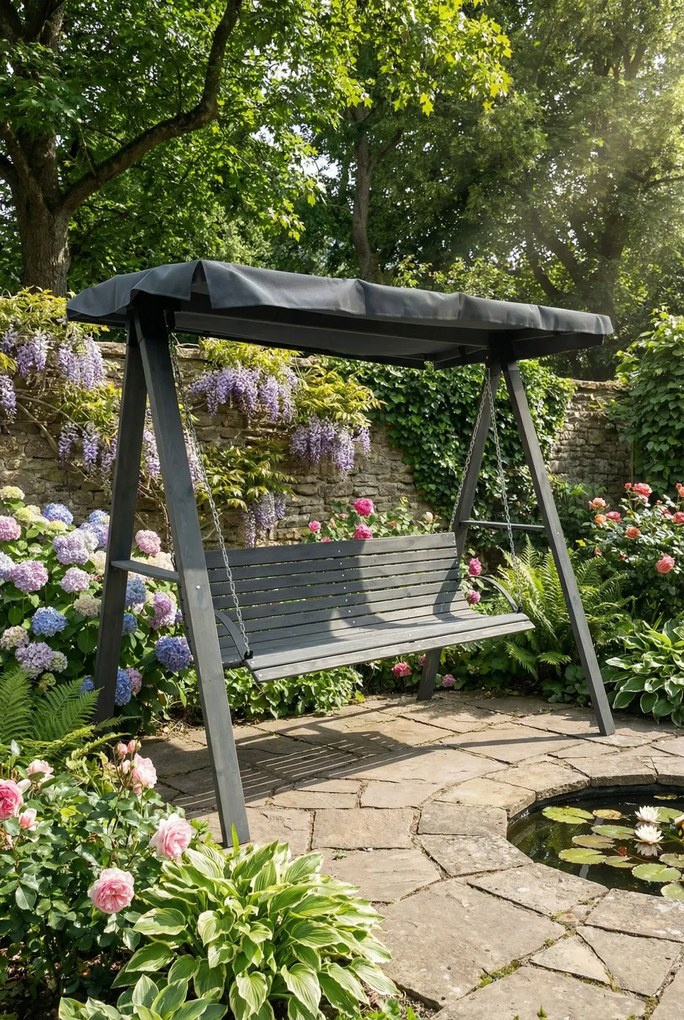 Huśtawka ogrodowa drewniana szara M2-S48