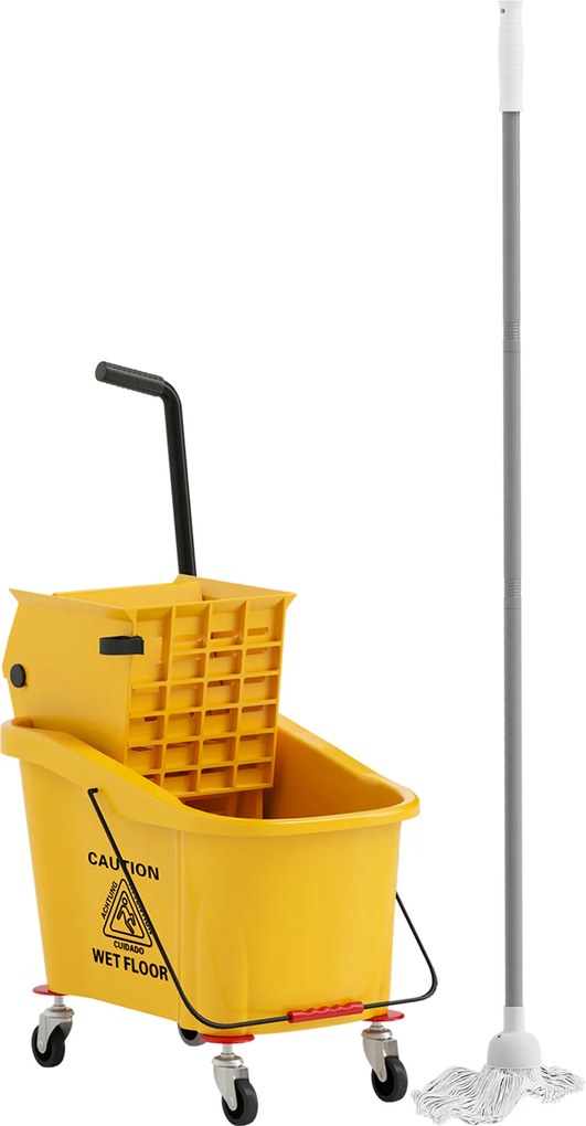 HOMCOM Wiadro do Mopa na Kołach z Wyciskaczem, Uchwytem na Mopa, 36 Litry, Plastik, Żółty
