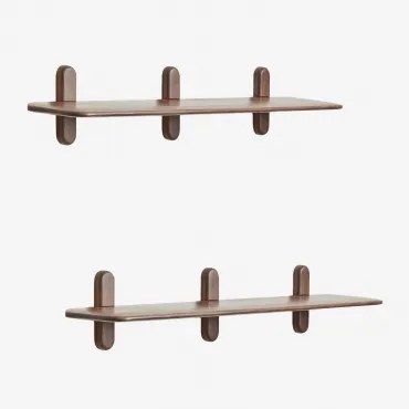 Zestaw 2 Półek Ściennych Z Drewna Veleta Ciemny Akacjowy Brąz & ↔︎ 130 Cm - Sklum
