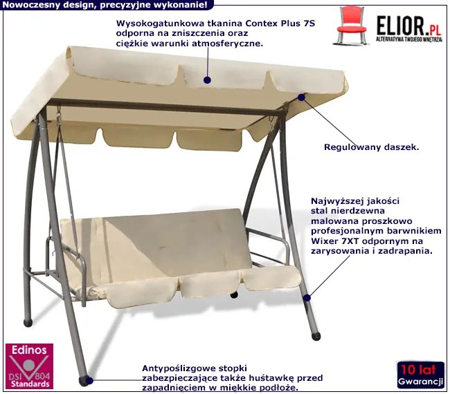Huśtawka ogrodowa z baldachimem ecru Z4-F05
