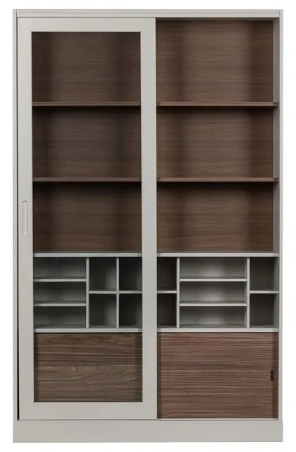 Jasnoszara witryna z litego drewna sosnowego z drzwiami przesuwnymi 125x200 cm James – WOOOD