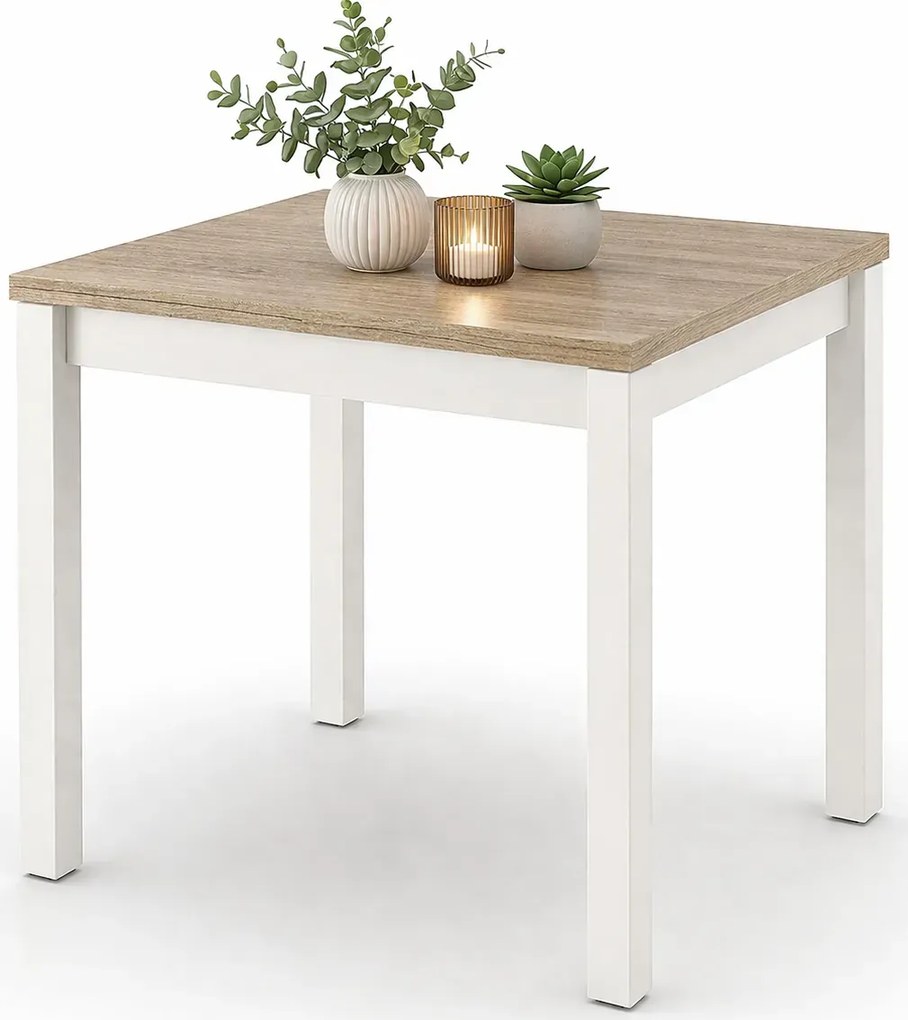 Kwadratowy rozkładany stół biały + dąb sonoma M3-A12