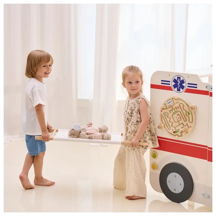 Viga duży drewniany ambulans zestaw karetka małych ratowników akcesoria 25 el.