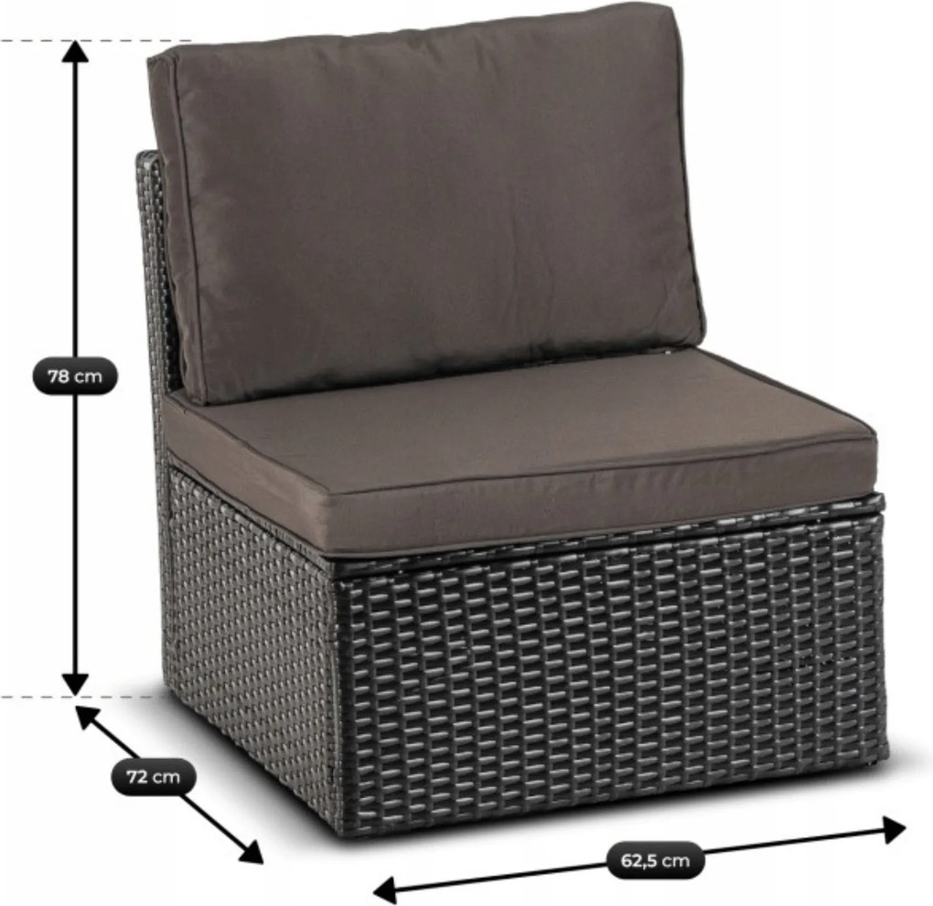 Zestaw mebli ogrodowych Verano 2w1 z daszkiem, czarny technorattan, poduszki brąz